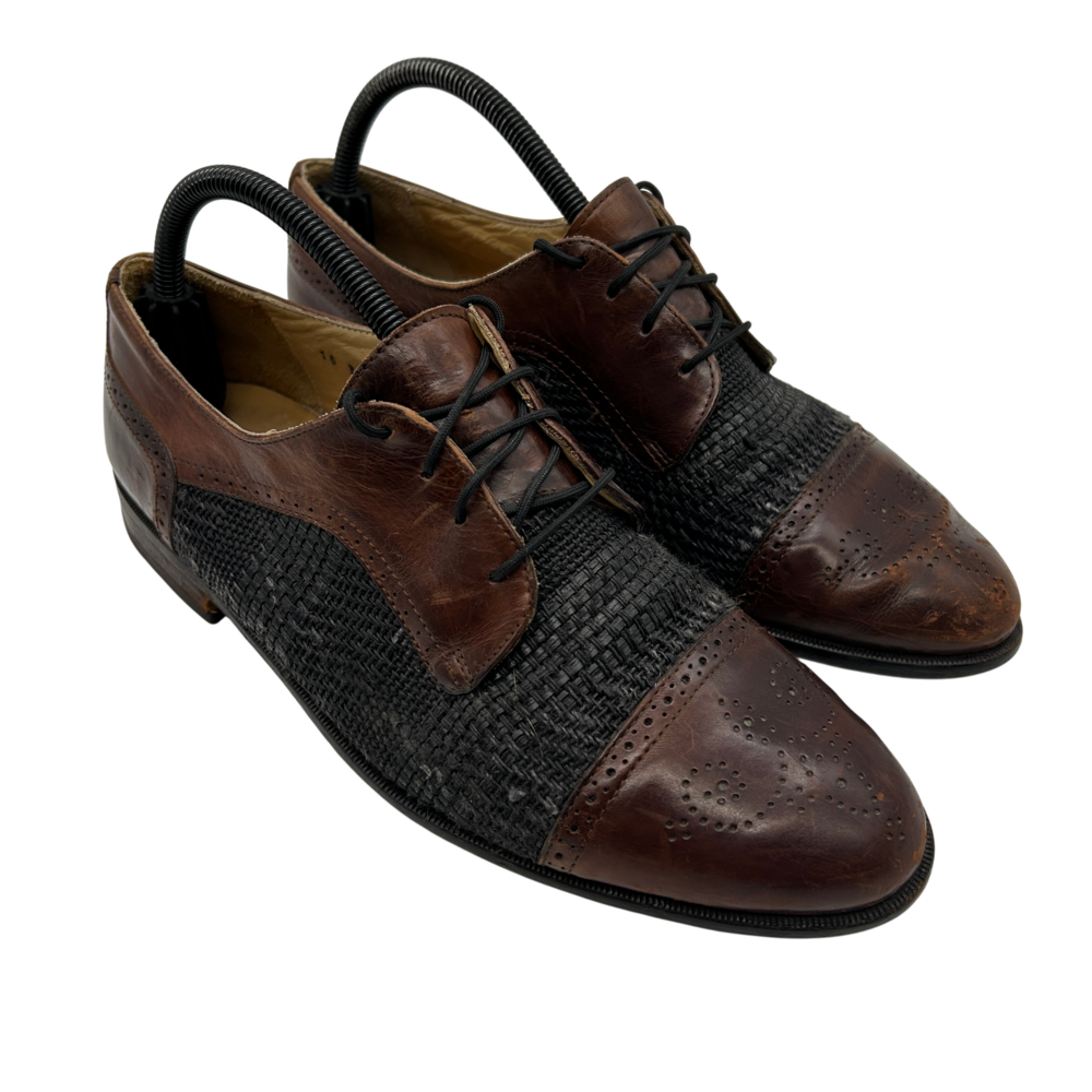 Johnston & Murphy Cellini Mens Size 8.5 Woven Oxford Cap Toe Brown Made In Italy